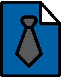 The company logo of a grey necktie on a solid blue sheet of paper.